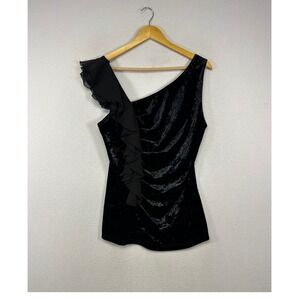 Party Glam BCX Womens XL Black Crushed Velvet One Shoulder Ruffle Ruched Top